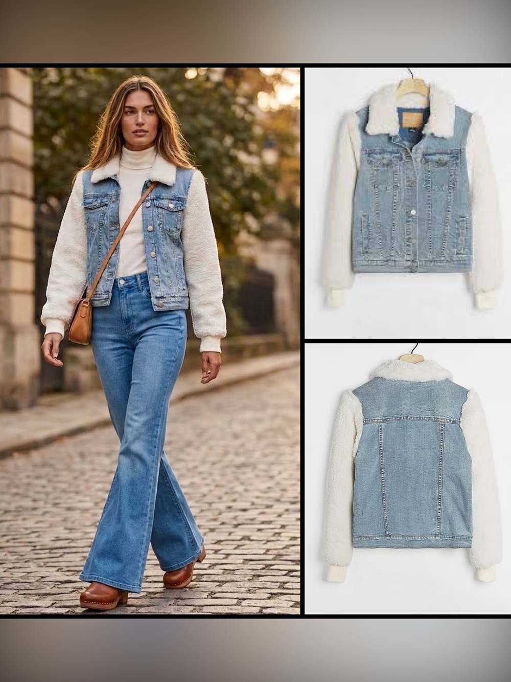 Sanctuary Minka Faux-Fur Denim Mix Media Sherpa Trucker Cozy Chic Jacket XS